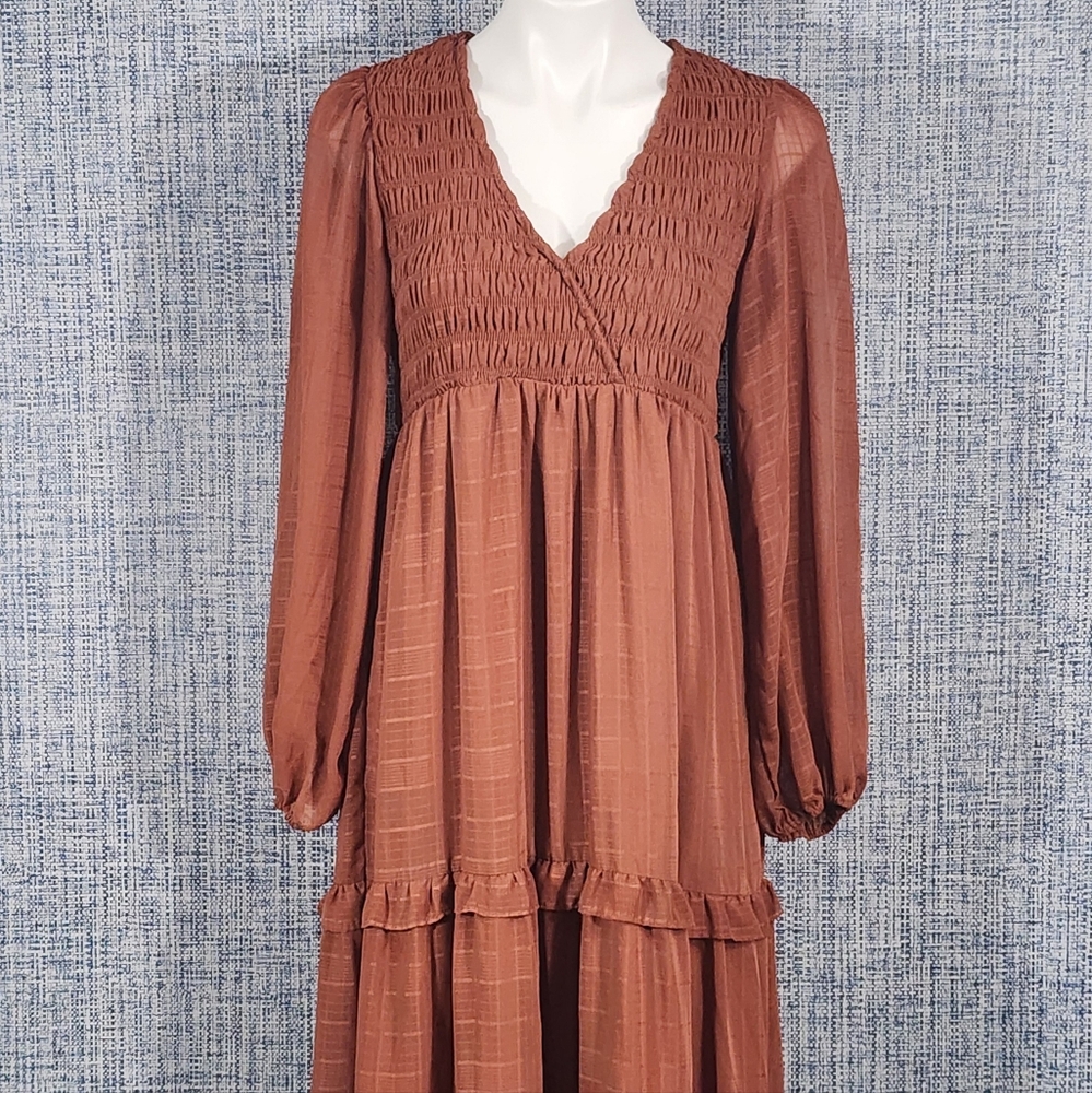 Elegant Brown Long Sleeve Dress